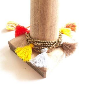 Orange & Yellow Tassel Multi Strand Boho Bracelet